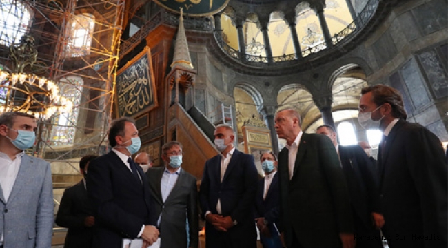 Cumhurbaşkanı Erdoğan, Ayasofya Camii'nde incelemelerde bulundu