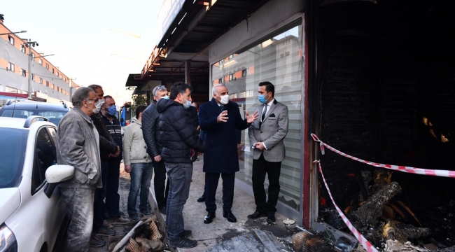 Zorluoğlu, yangında zarar gören iş yerlerini ziyaret etti