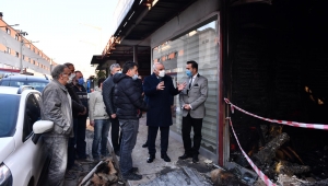 Zorluoğlu, yangında zarar gören iş yerlerini ziyaret etti