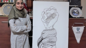 RTEÜ’de okuyan Lübnanlı öğrenciden Kudüs direnişine çizimli destek