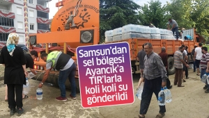 SAMSUN’DAN SEL BÖLGESİ AYANCIK’A TIR’LARLA KOLİ KOLİ SU GÖNDERİLDİ
