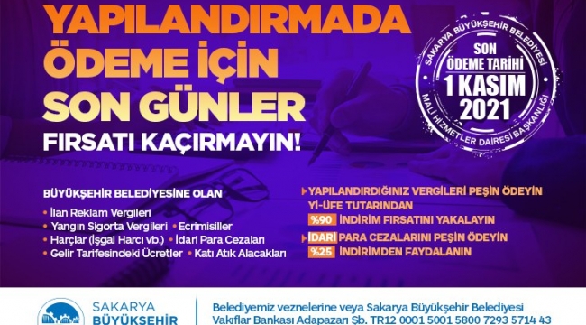 Yapılandırılan ödemeler için son gün 1 Kasım