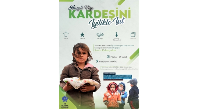 Milli İrade Platformu Rize Temsilciliği'nden Suriye'ye yardım çağrısı