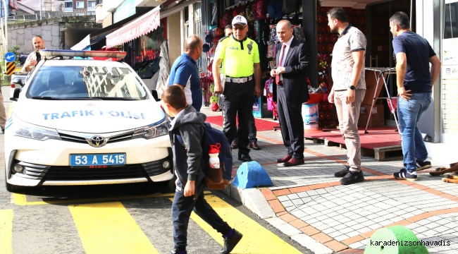 Rize Emniyet Müdürü okul çevresi çalışmaları inceledi ve esnafla görüştü