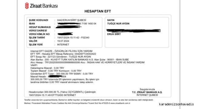 Siirt’te görev yapan Öğretmen Gazze’ye 300 bin lira bağışladı