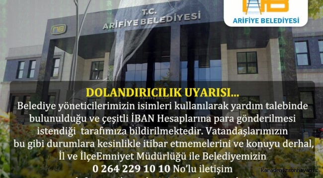 Arifiye Belediyesinden dolandırıcılık uyarısı