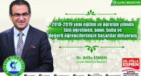 Çayeli Belediye Başkanı Dr. Atilla Esmen’den 2018-2019 Eğitim-Öğretim yılı Mesajı